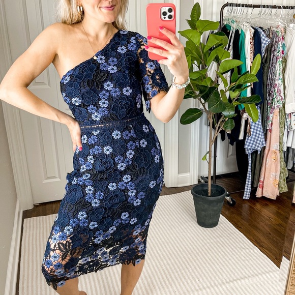 Chi Chi London Lenka One-shoulder Crochet Lace Cocktail Dress In Multi - Picture 2 of 6